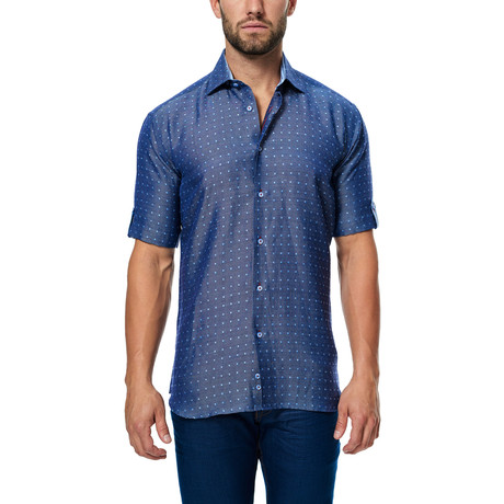 Microsquare Short-Sleeve Button-Up // Navy