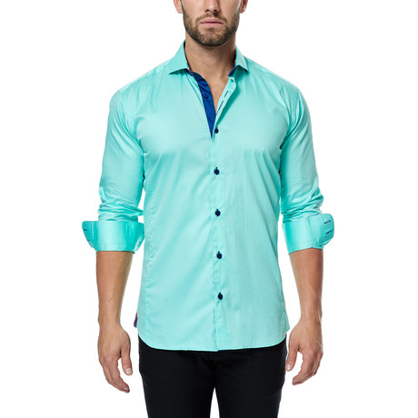 Contrast Placket Long-Sleeve Button-Up // Teal + Navy