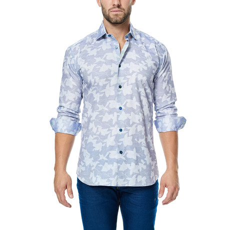 Leafy Long-Sleeve Button-Up // Light Blue