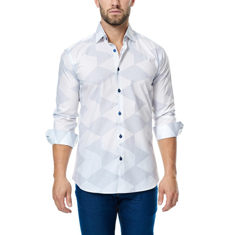 Tessellation Long-Sleeve Button-Up // White + Light Blue