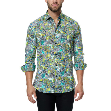 Regal Paisley Long-Sleeve Button-Up // Yellow + Teal