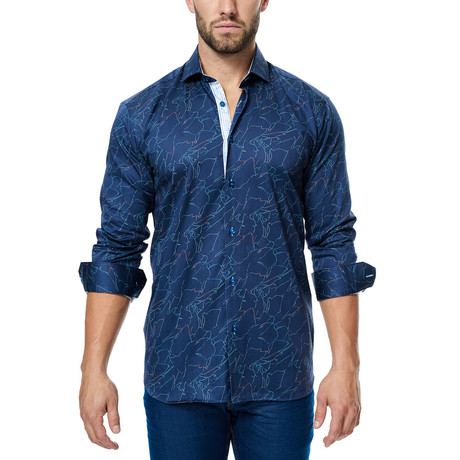 Zigzag Long-Sleeve Button-Up // Navy