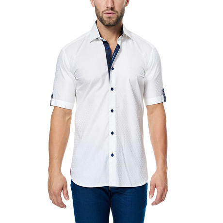 Textured Short-Sleeve Button-Up Shirt // White
