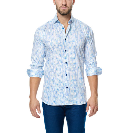 Distortion Long-Sleeve Button-Up // Blue + White