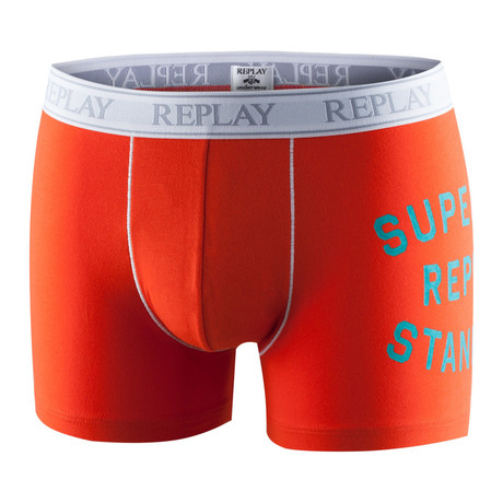 Contrast Text Print Fly-Less Boxer Brief // Orange + Teal