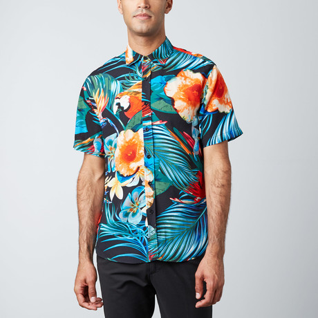 Tropics Woven Button-Up Shirt // Blue + Orange