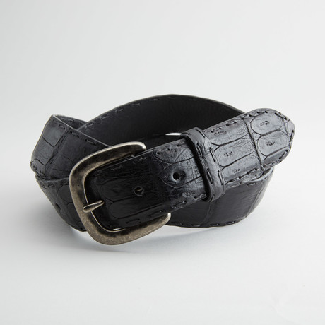 Matte Caiman Crocodile Tail Leather Belt // Black
