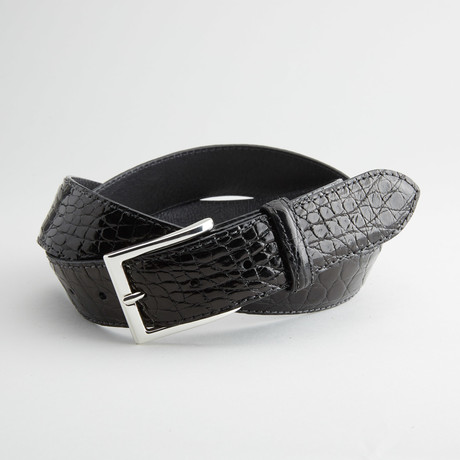 Caiman Crocodile Flank Leather Belt // Black