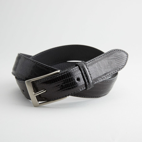 Glossy Lizard Leather Belt // Black