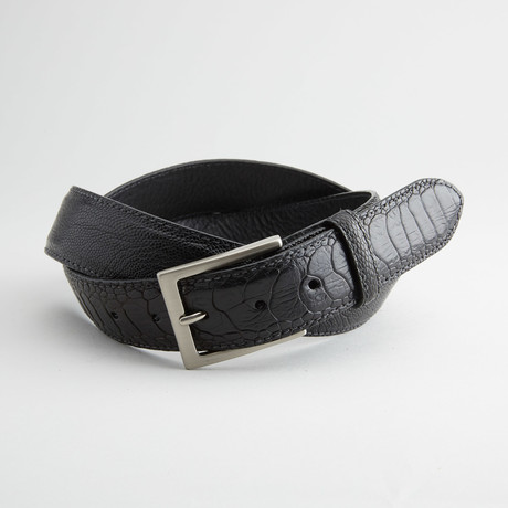 Ostrich Leg Leather Belt // Black