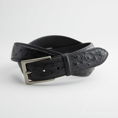 Ostrich Full Quill Leather Belt // Black