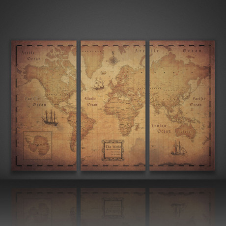 World Travel Map Pin Board // Golden Aged // 3 Panel