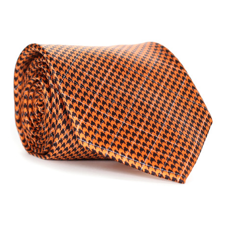 Houndstooth Check Pattern Tie // Orange + Black