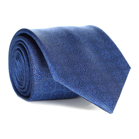 Tonal Paisley Tile Pattern Tie // Blue