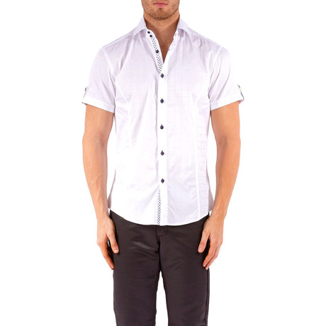 Windowpane Short-Sleeve Button-Up Shirt // White