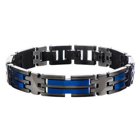 Matte Stainless Steel Link Bracelet // Blue + Black!