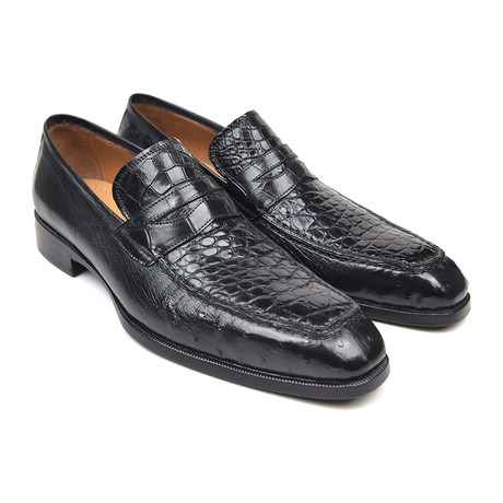 Crocodile + Ostrich Penny Loafers // Black