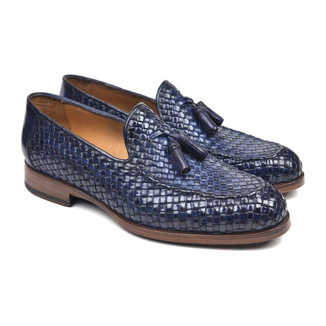 Woven Leather Tassel Loafers // Navy