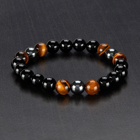 Beaded Bracelet // Tiger Eye + Onyx + Hematite