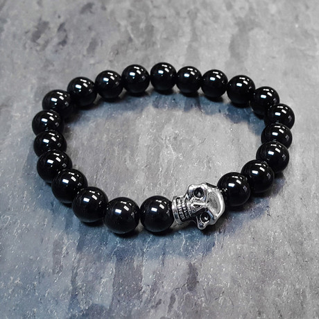 Skulled Bracelet // Black Onyx + Stainless Steel