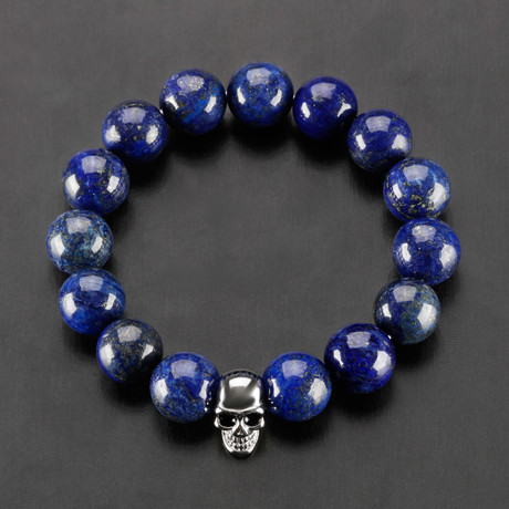 Skull Beaded Bracelet // Lapis Lazuli + Stainless Steel