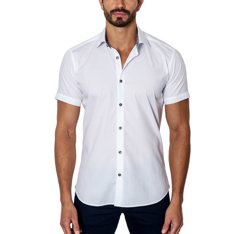 Short-Sleeve Woven Button-Up // White