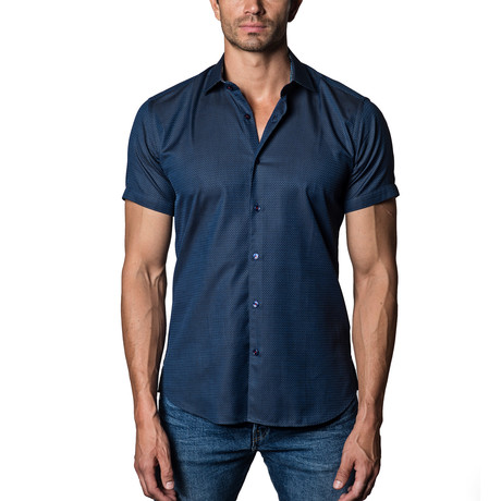 Short-Sleeve Woven Button-Up // Navy