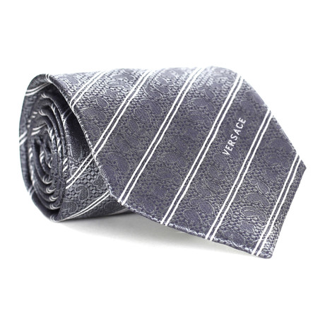 Floral Stripe Tie // Grey + White