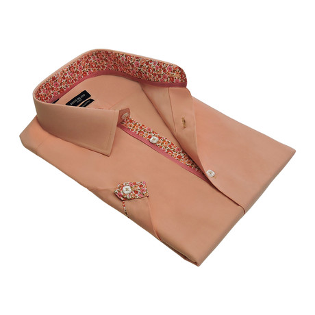 Floral-Trim Solid Button-Up Shirt // Peach