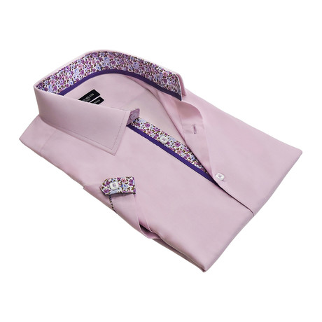 Floral-Trim Solid Button-Up Shirt // Lilac