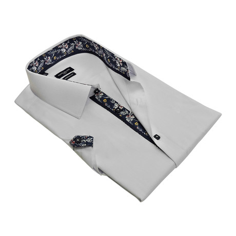 Floral-Trim Solid Button-Up Shirt // White