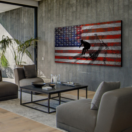 Surfing the Flag Painting Print // Brushed Aluminum
