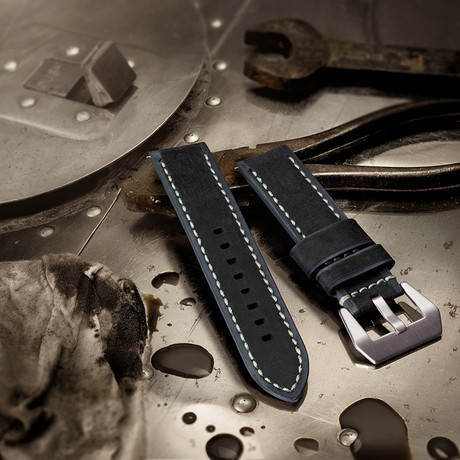 Aeromeister Watch Strap // Vintage Black and Grey Leather // S03