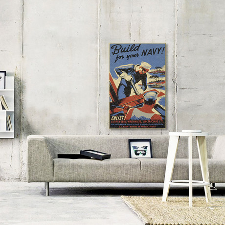 Build For Your Navy! Recruiting Vintage Poster // Leather