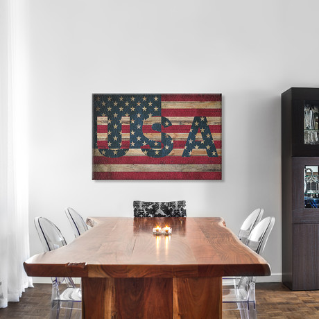 U.S.A. American FlagStars Wood Boards // Leather