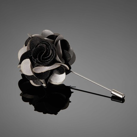Duet Color Flower Lapel Pin // Black + Silver