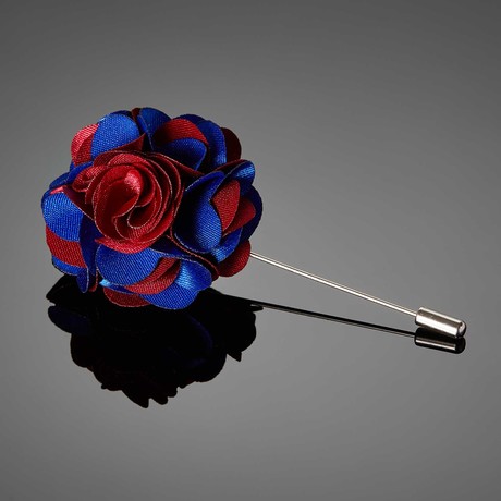 Duet Color Flower Lapel Pin // Red + Blue