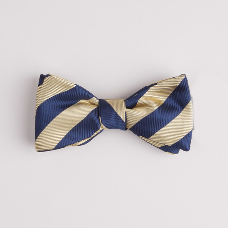 Jacquard Grosgrain Wide Stripe Bow Tie // Navy + Gold