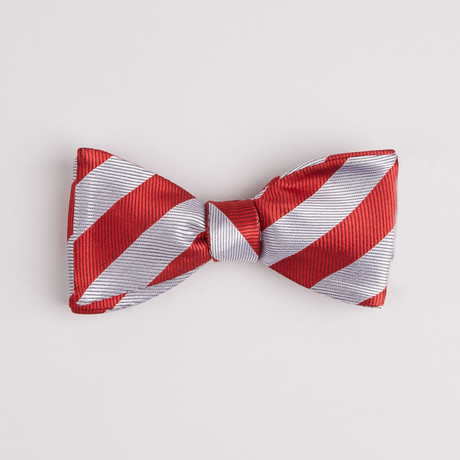 Jacquard Grosgrain Wide Stripe Bow Tie // Red + White