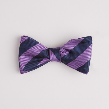 Jacquard Grosgrain Wide Stripe Bow Tie // Purple + Navy