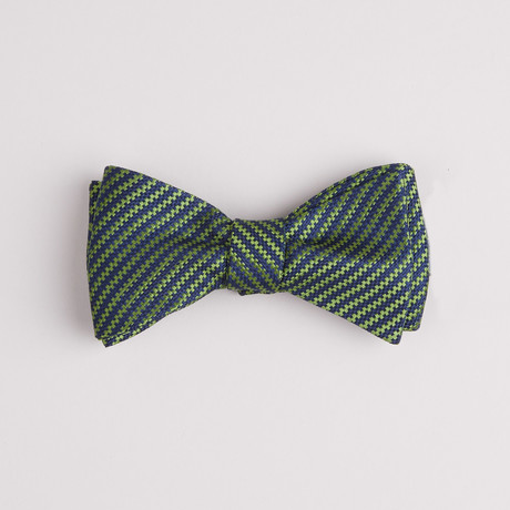 Textured Weave Diagonal Stripe Bow Tie // Green + Blue