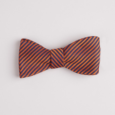 Textured Weave Diagonal Stripe Bow Tie // Orange + Blue