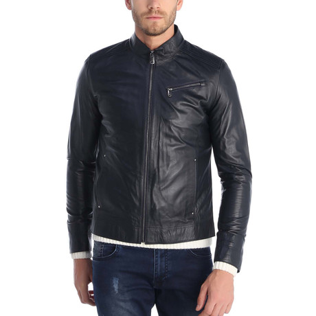 Atayurt Leather Jacket // Navy Blue