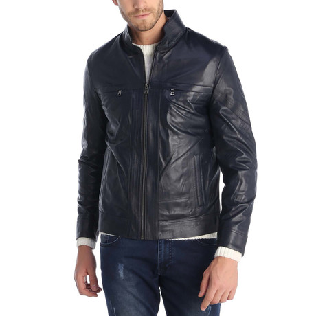 Kestel Leather Jacket // Navy Blue