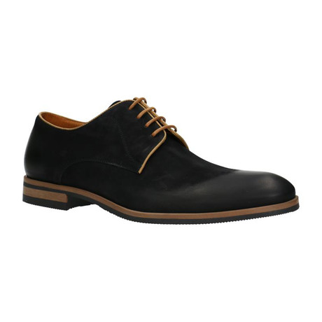 Contrast Piped Plain Toe Lace-Up Derby // Black + Ambergris