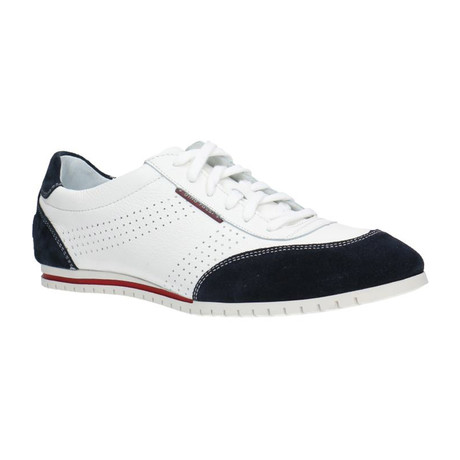Colorblocked Perforated Lace-Up Sneaker // White + Navy