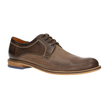 Mixed Texture Perforated Vamp Lace-Up Derby // Brown + Light Brown