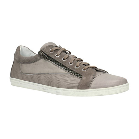 Mixed Texture Zipper Lace-Up Sneaker // Light Gray
