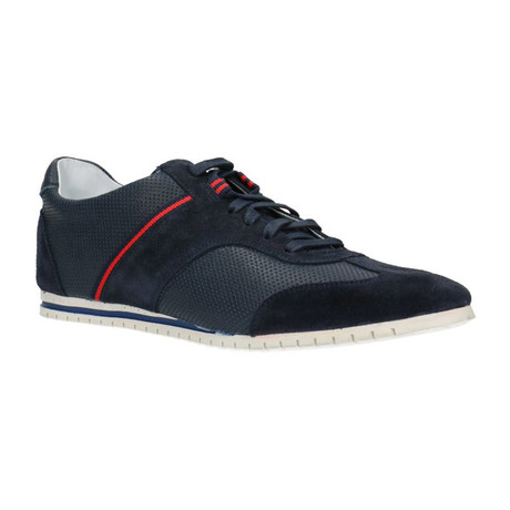Mixed Texture Contrast Strap Lace-Up Sneaker // Navy