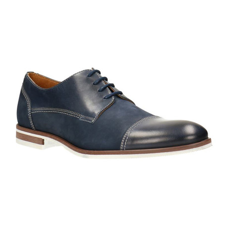 Mixed Texture Contrast Stitched Captoe Derby // Navy